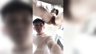 小情侣周末太疯狂，宿舍阳台做爱，极品白嫩大奶粉鲍鱼，各种角度拍摄鸡巴在小穴里抽插运动真刺激，