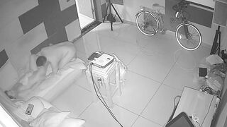 黑客破解网络摄像头监控偷拍养生馆理疗体验房间胖哥抱起女理疗师到沙发的贵妃躺上干炮